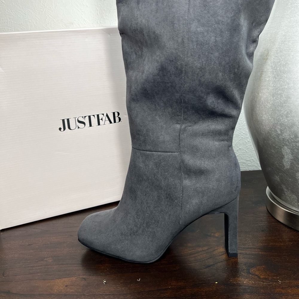 Grey 7 WIDE Calf Boots Block Heel